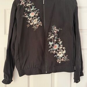 Embroidered Floral Black Bomber Jacket